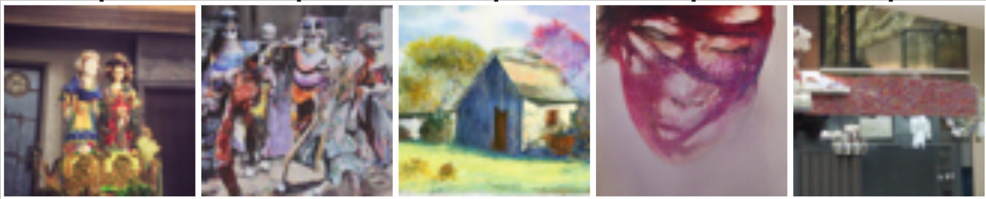 Five independent samples generated from pure noise